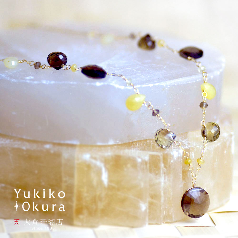 K18 スモーキークォーツ レモンクォーツ イエローオパール ネックレス