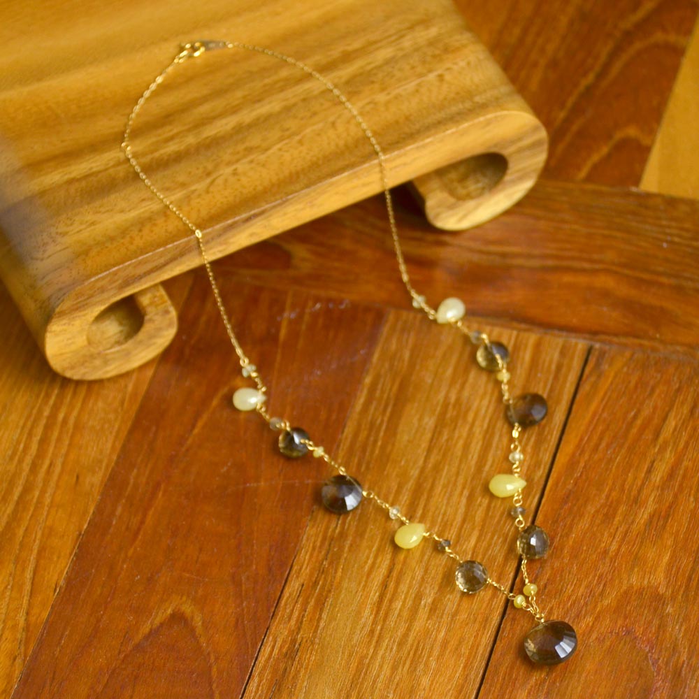 K18 スモーキークォーツ レモンクォーツ イエローオパール ネックレス