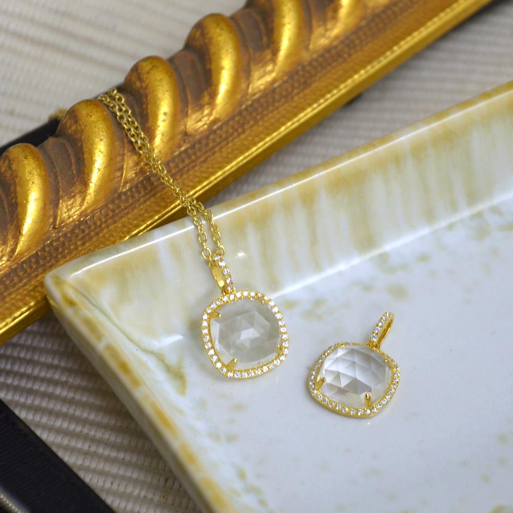 ュービックジルコニア スクエアーカット水晶 ペンダントトップ