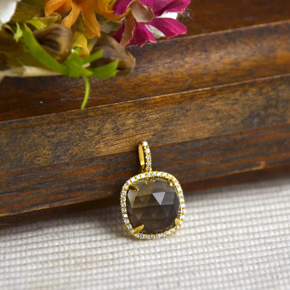 SV925 スモーキークォーツ キュービックジルコニア ペンダントトップ