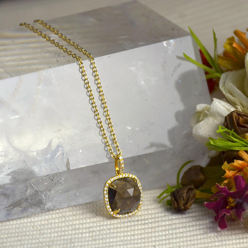 SV925 スモーキークォーツ キュービックジルコニア ペンダントトップ