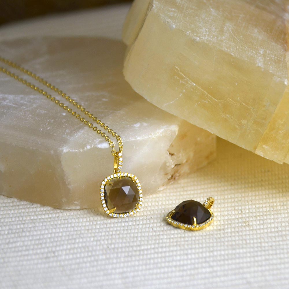 SV925 スモーキークォーツ キュービックジルコニア ペンダントトップ