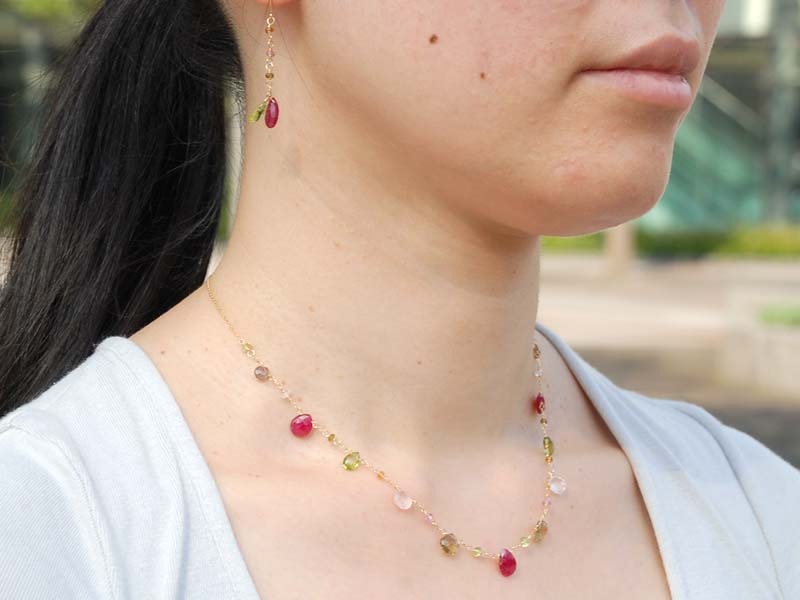 K18 ピンクサファイア ペリドット クォーツ ネックレス