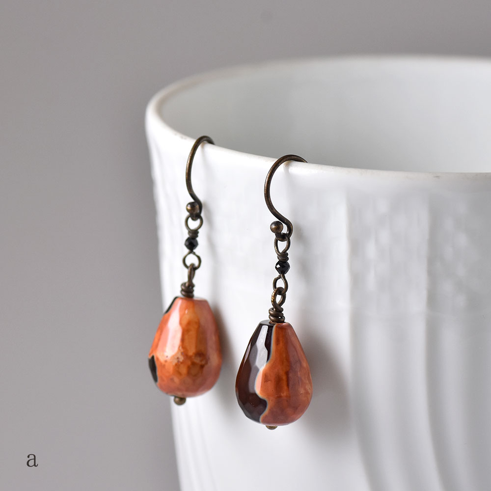 アゲイト ブラックスピネル イヤリング ピアス