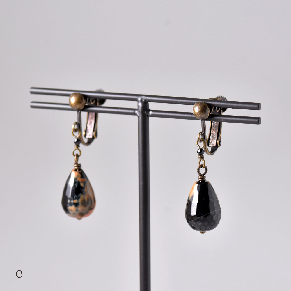 アゲイト ブラックスピネル イヤリング ピアス