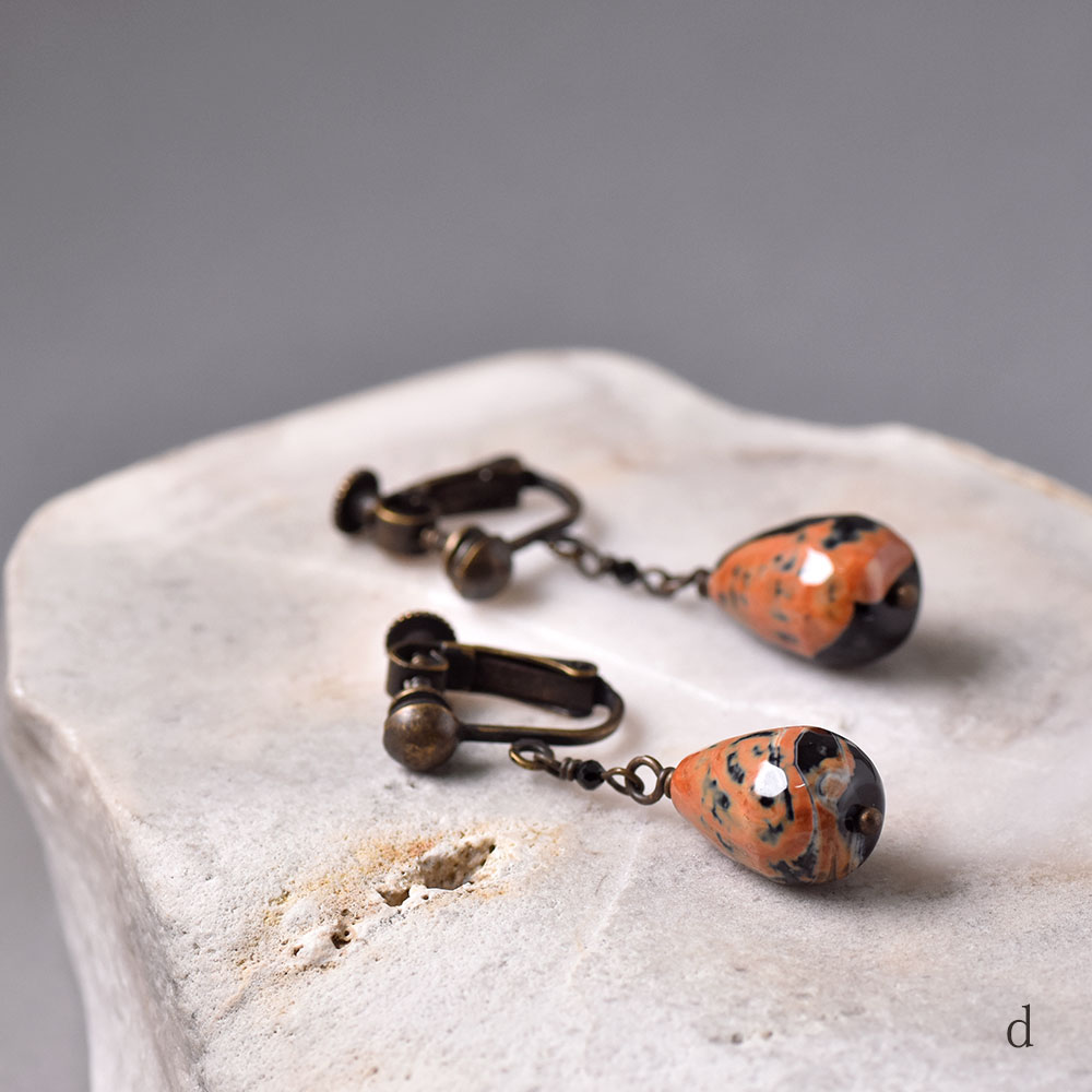 アゲイト ブラックスピネル イヤリング ピアス