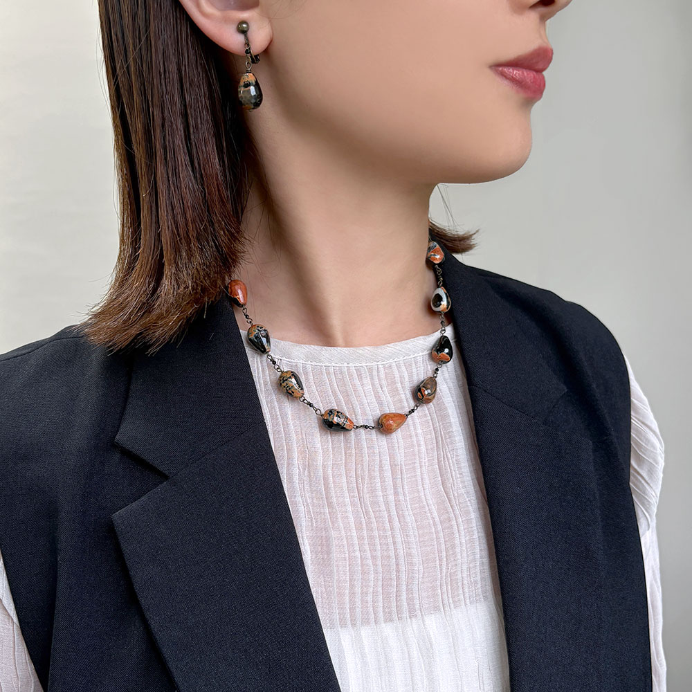 アゲイト ブラックスピネル イヤリング ピアス