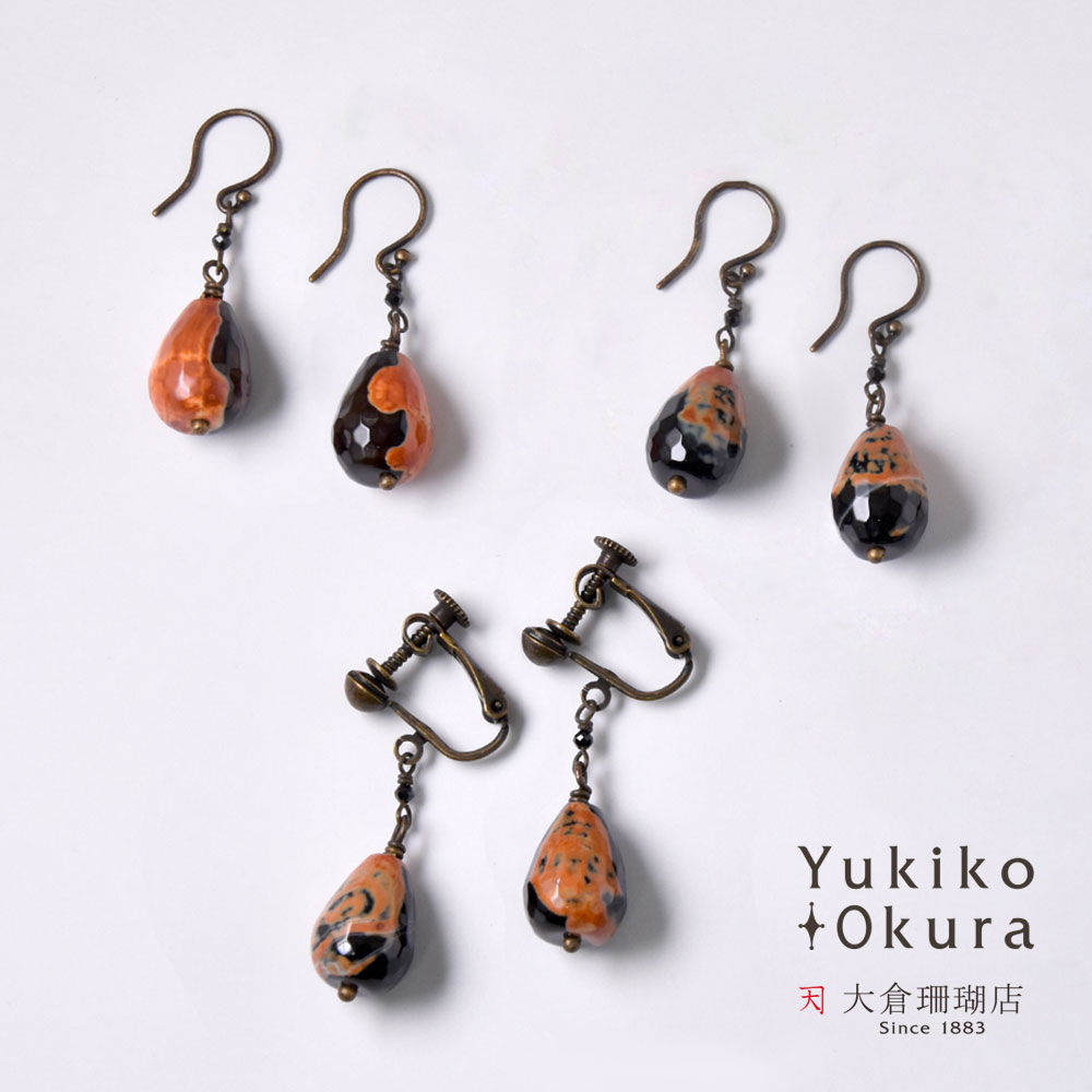 アゲイト ブラックスピネル イヤリング ピアス