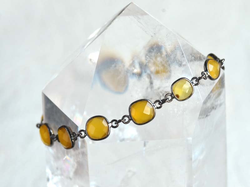 イエローカルセドニー ブレスレットウォッチ SV ( 銀古美仕上げ ) イエローカルセドニー ブレスレット