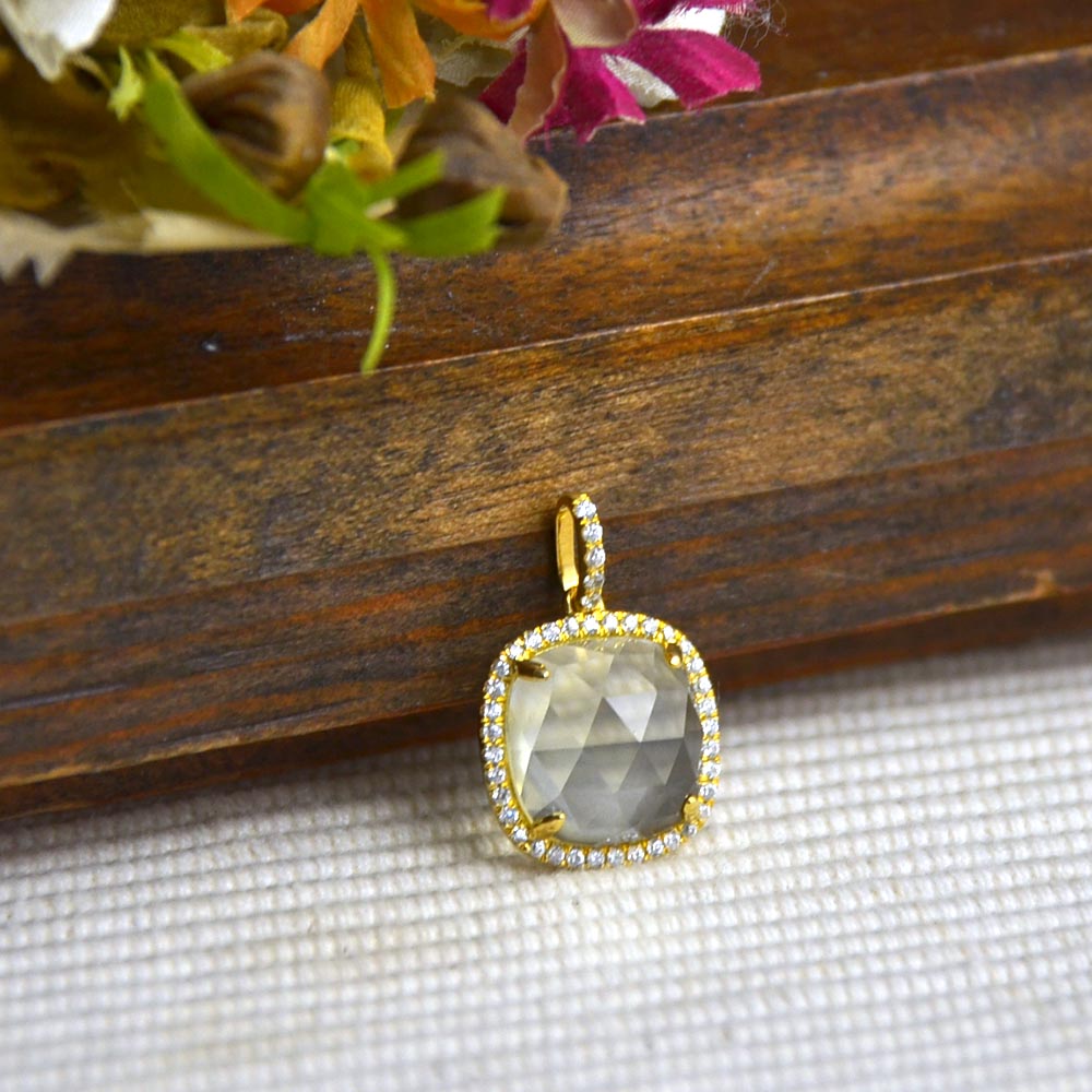 キュービックジルコニア スクエアーカットレモンクォーツ ペンダントトップ