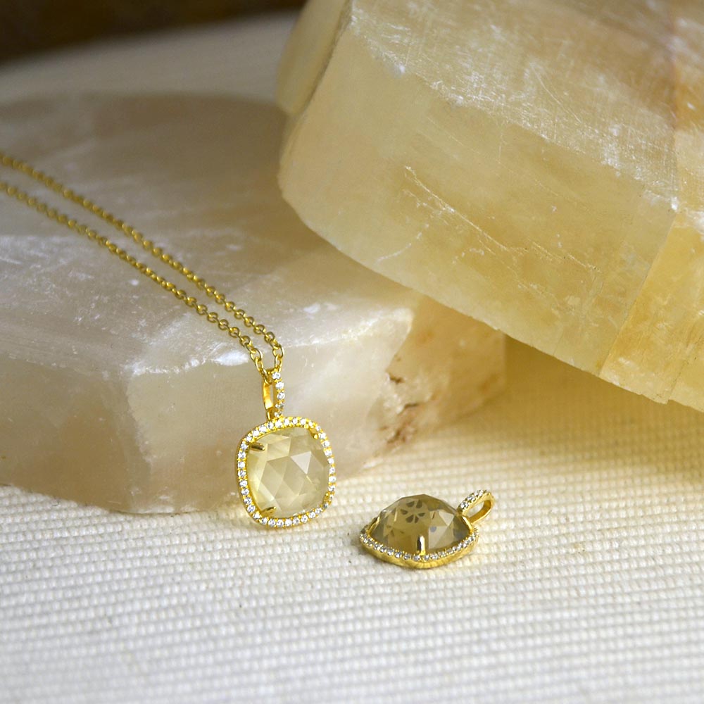 キュービックジルコニア スクエアーカットレモンクォーツ ペンダントトップ