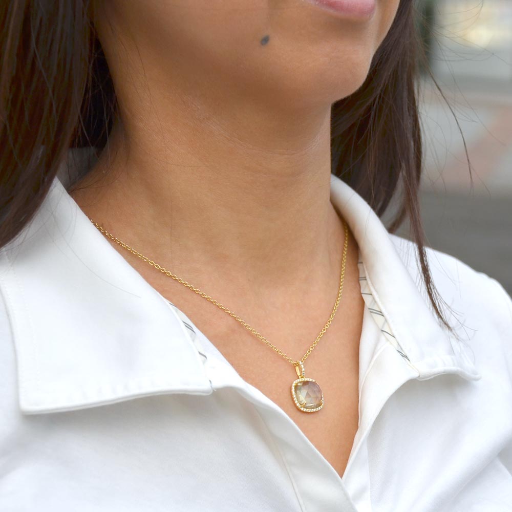 キュービックジルコニア スクエアーカットレモンクォーツ ペンダントトップ