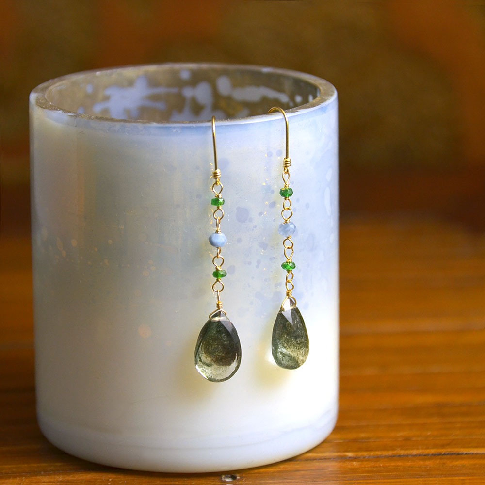 K18 グリーンクォーツ アパタイト イヤリング ピアス