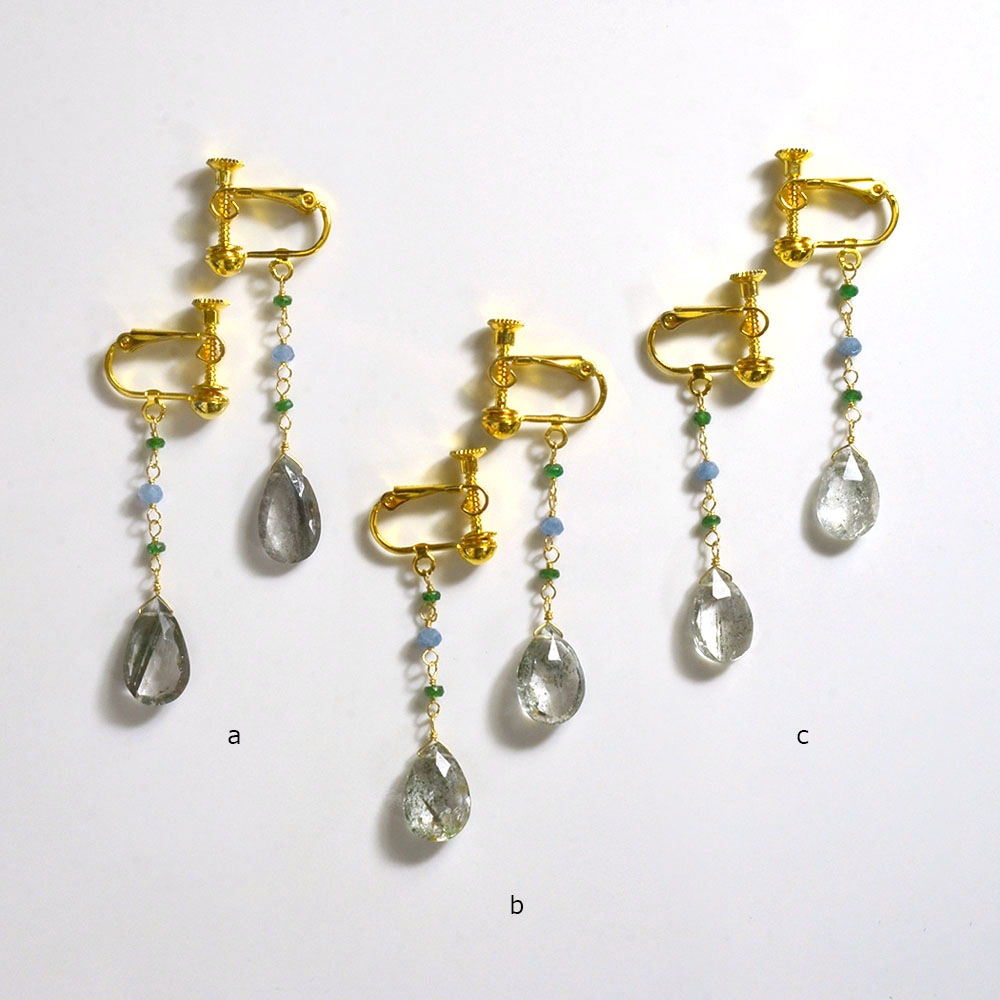 K18 グリーンクォーツ アパタイト イヤリング ピアス