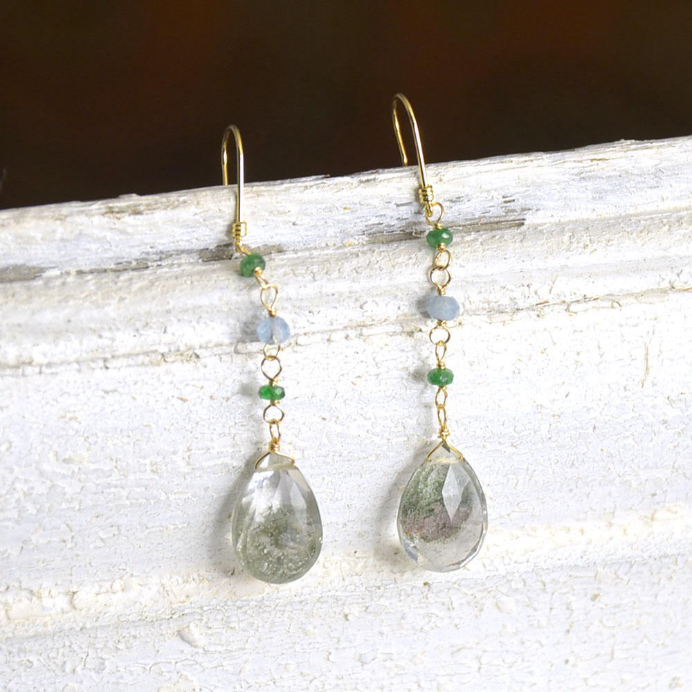 K18 グリーンクォーツ アパタイト イヤリング ピアス