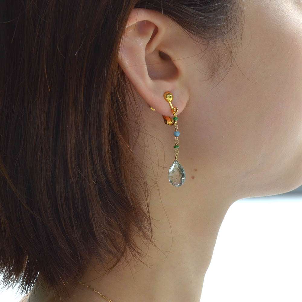 K18 グリーンクォーツ アパタイト イヤリング ピアス