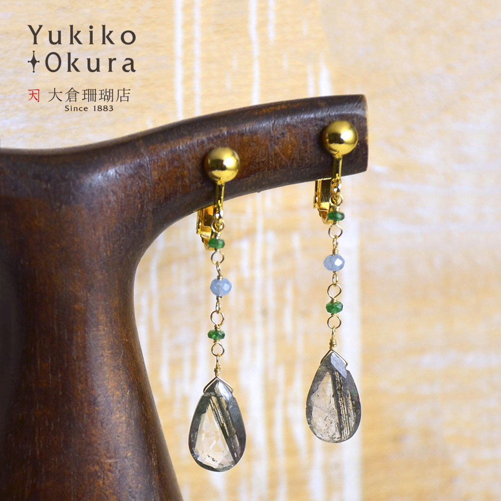 K18 グリーンクォーツ アパタイト イヤリング ピアス