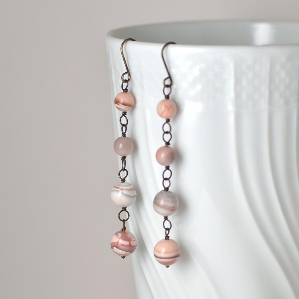 ピンクボツワナアゲイト ロングイヤリング ピアス