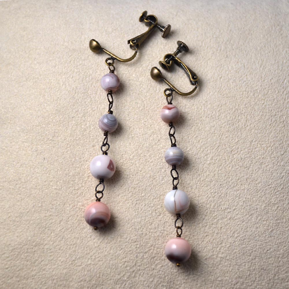 ピンクボツワナアゲイト ロングイヤリング ピアス