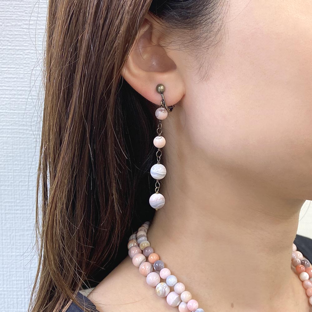 ピンクボツワナアゲイト ロングイヤリング ピアス