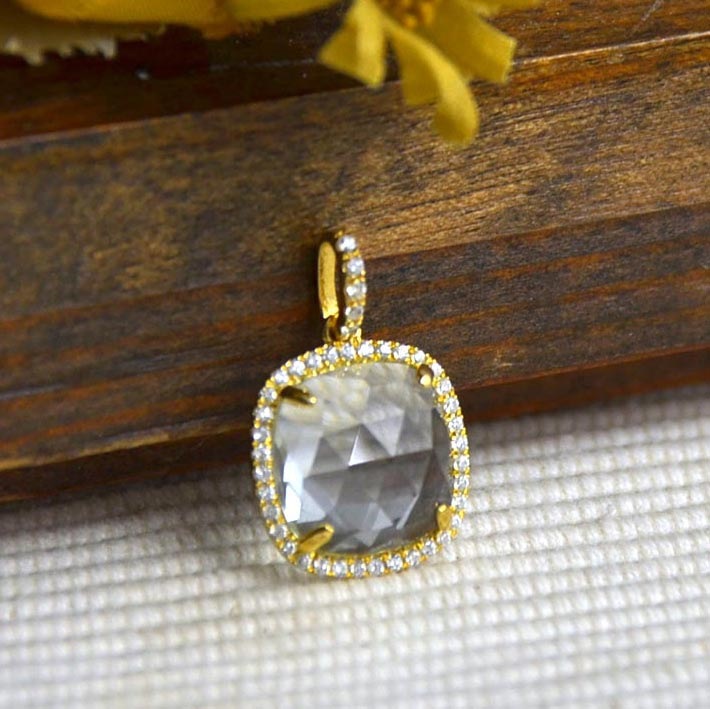 SV925 グリーンクォーツ キュービックジルコニア ペンダントトップ