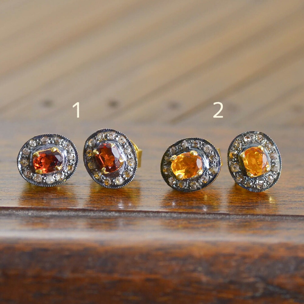 シルバー925 シトリン ブラウンダイヤ ピアス