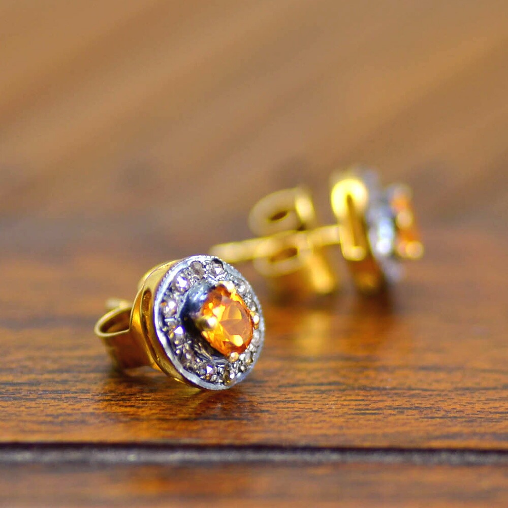 シルバー925 シトリン ブラウンダイヤ ピアス