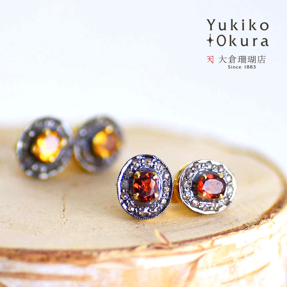 シルバー925 シトリン ブラウンダイヤ ピアス