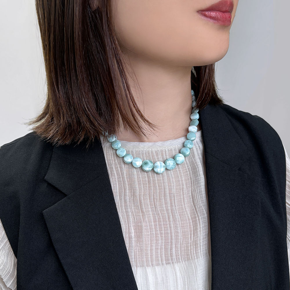 ラリマー コイン グラデーションネックレス