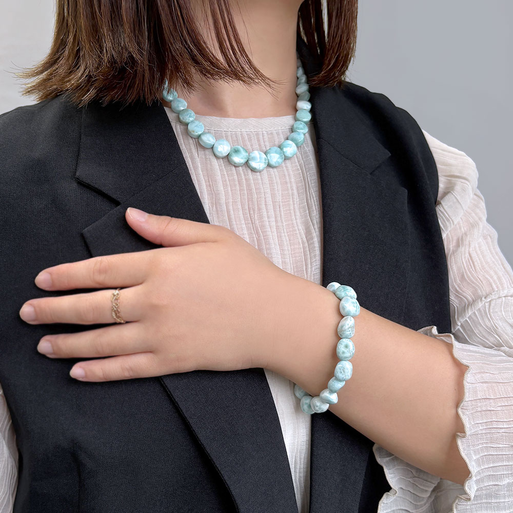 ラリマー コイン グラデーションネックレス