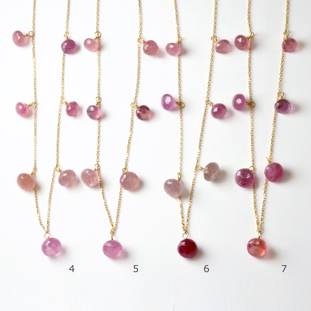 K18 ピンクサファイア オニオンカット フリンジネックレス