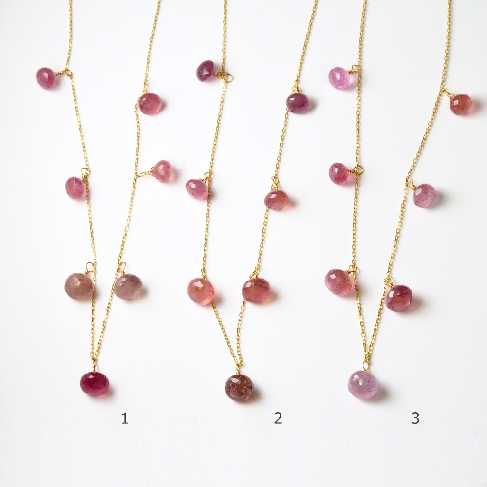 K18 ピンクサファイア オニオンカット フリンジネックレス