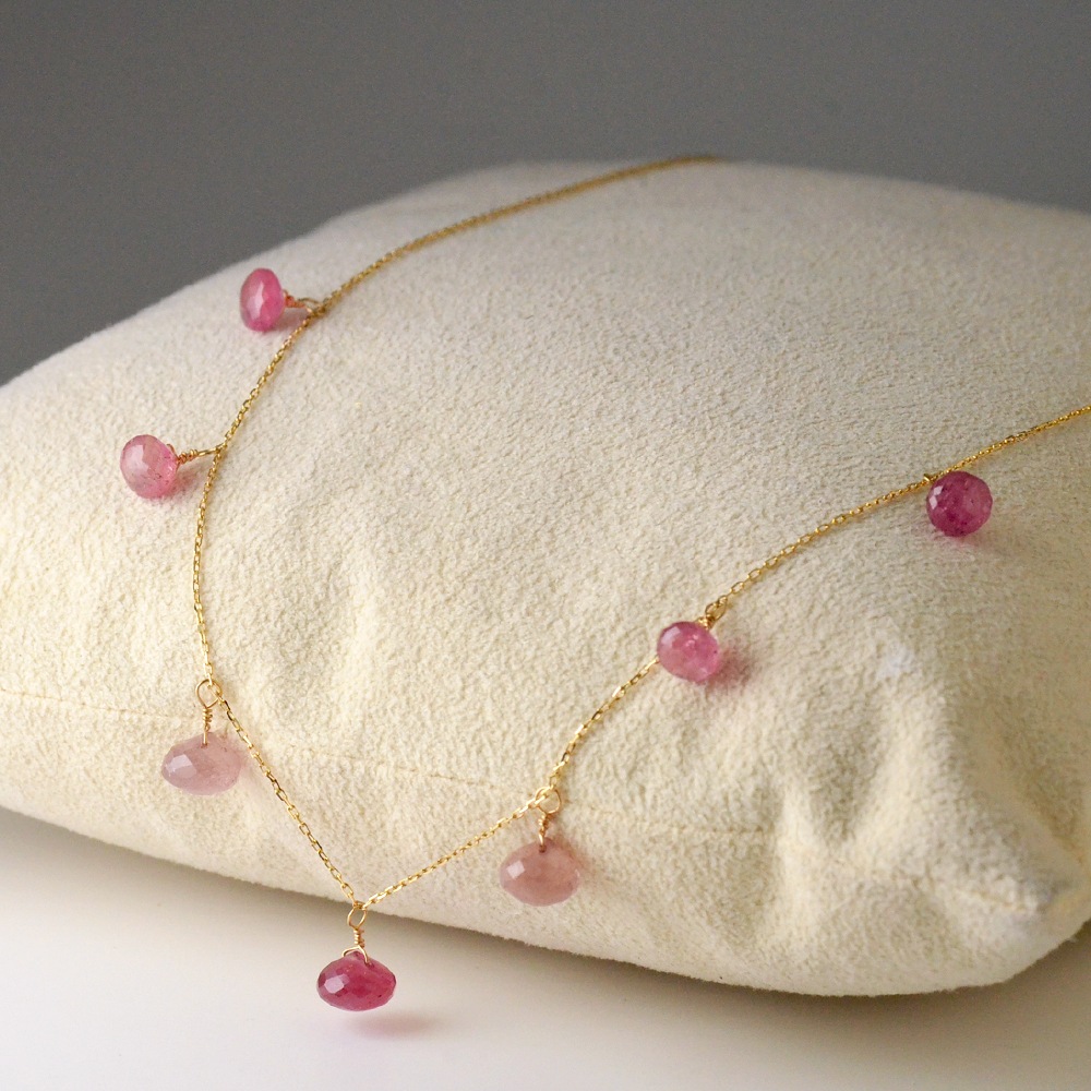 K18 ピンクサファイア オニオンカット フリンジネックレス