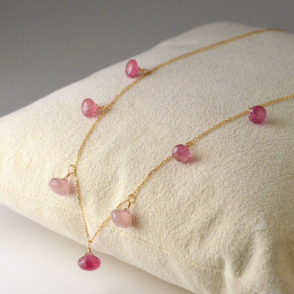 K18 ピンクサファイア オニオンカット フリンジネックレス