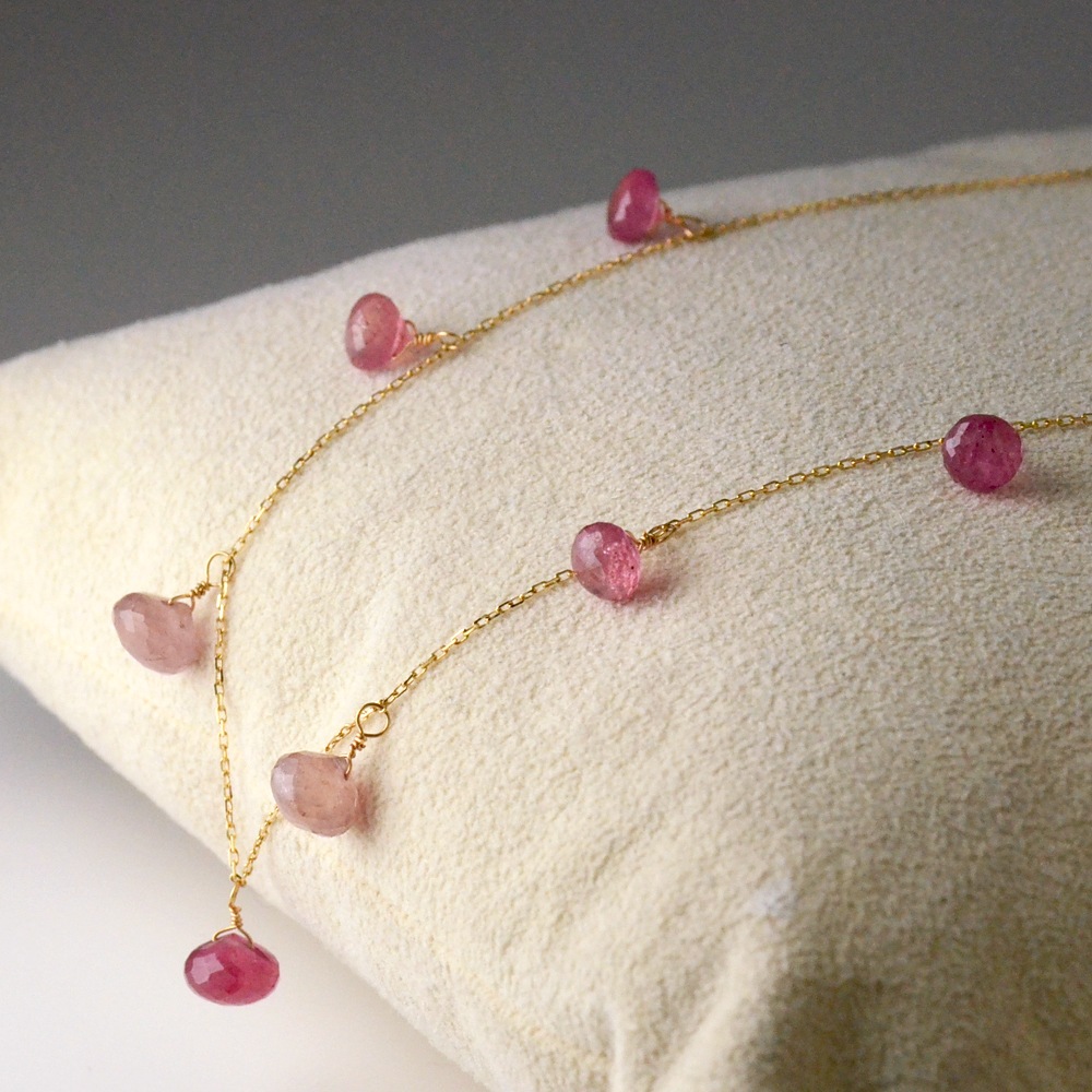 K18 ピンクサファイア オニオンカット フリンジネックレス