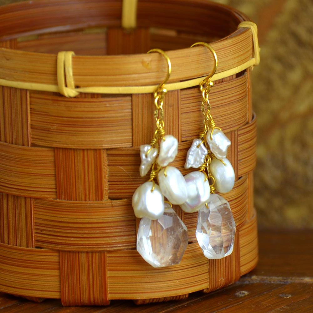 クォーツ ケシ淡水パール イヤリング ピアス