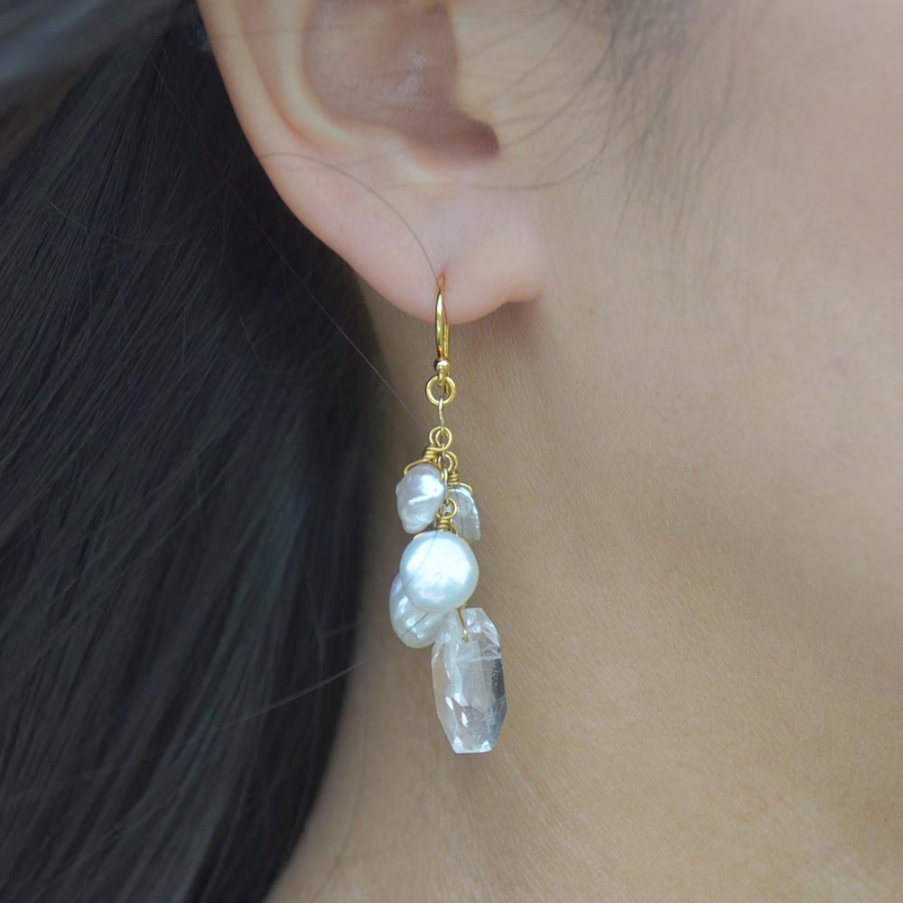 クォーツ ケシ淡水パール イヤリング ピアス