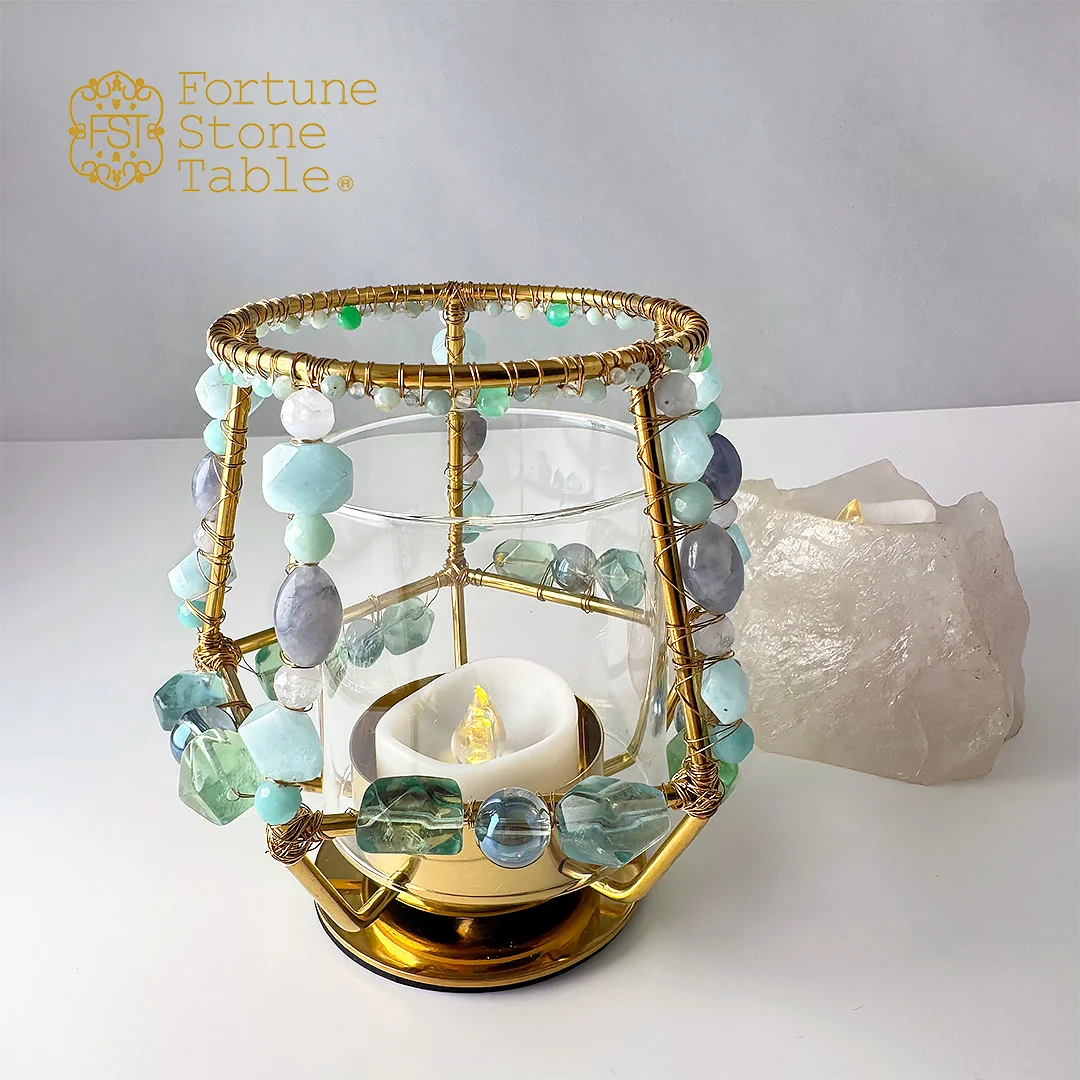 キャンドルホルダー ブルーグリーン【Fortune Stone Table】