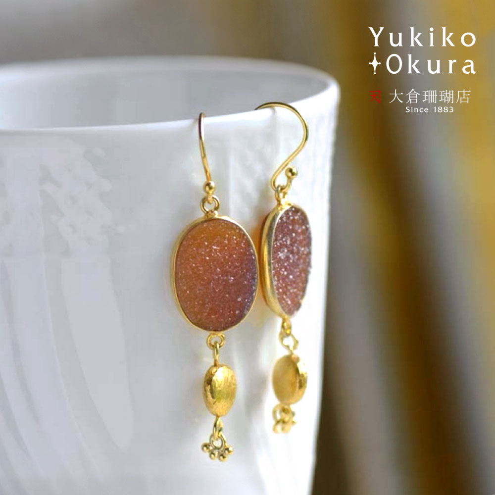 シルバー925 ブラウン ドゥルージーアゲイト ロングピアス