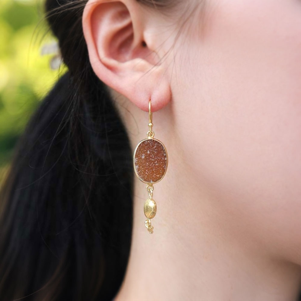 シルバー925 ブラウン ドゥルージーアゲイト ロングピアス