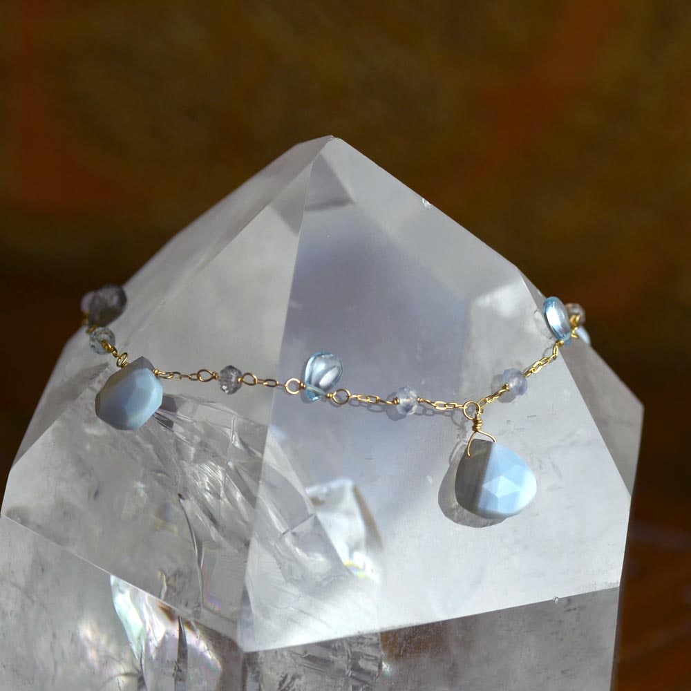 Ｋ18・バンデットアゲイト・ラブラドライト・ブルーカルセドニー・ブルートパーズ・ブレスレット