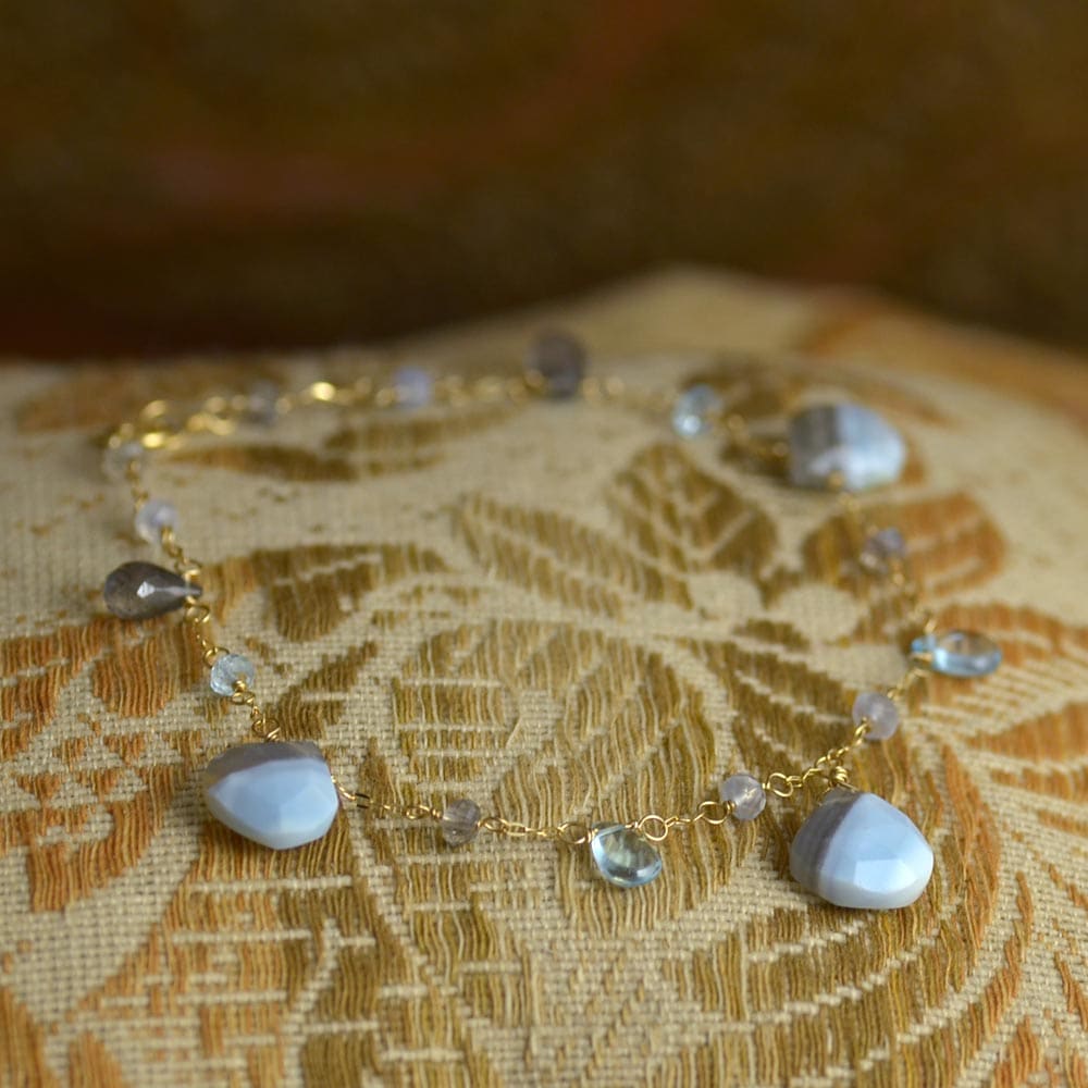 Ｋ18・バンデットアゲイト・ラブラドライト・ブルーカルセドニー・ブルートパーズ・ブレスレット