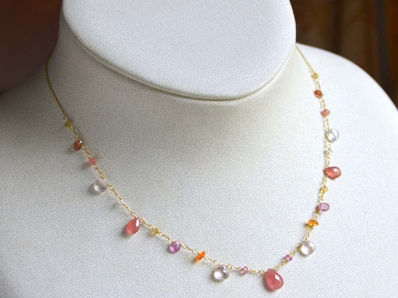 K18 ロードクロサイト ローズクォーツ トルマリン ショートネックレス