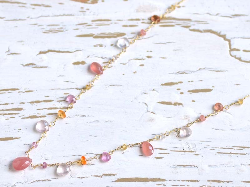 K18 ロードクロサイト ローズクォーツ トルマリン ショートネックレス