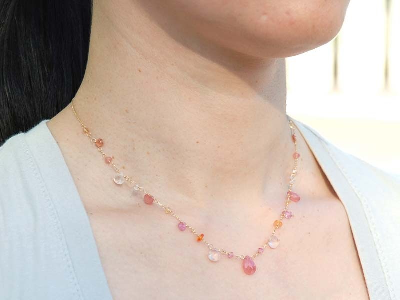 K18 ロードクロサイト ローズクォーツ トルマリン ショートネックレス