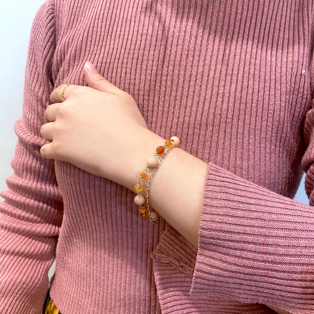 天然石 チェーン 2連ブレスレット(オレンジ系・グリーン系・ブルー系