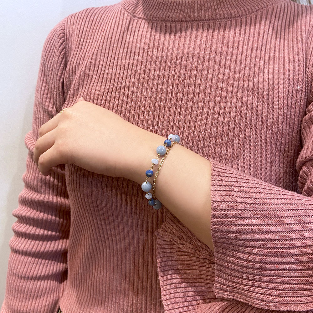 天然石 チェーン 2連ブレスレット(オレンジ系・グリーン系・ブルー系)