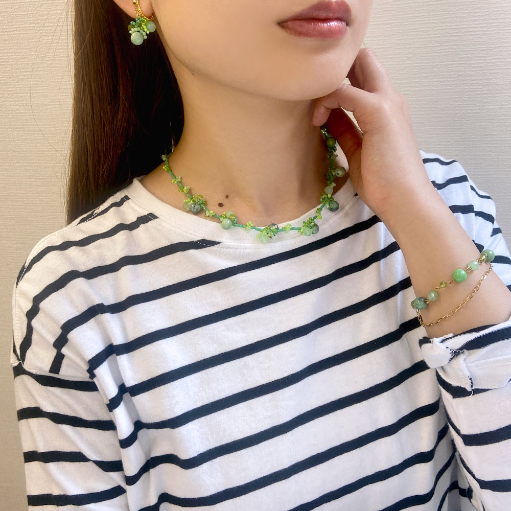 天然石 チェーン 2連ブレスレット(オレンジ系・グリーン系・ブルー系)