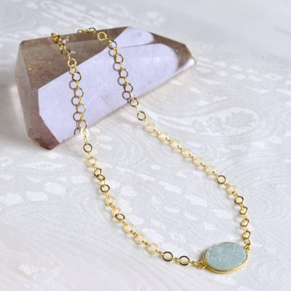 シルバー925 ドゥルージーアゲイト ラウンド チェーンネックレス