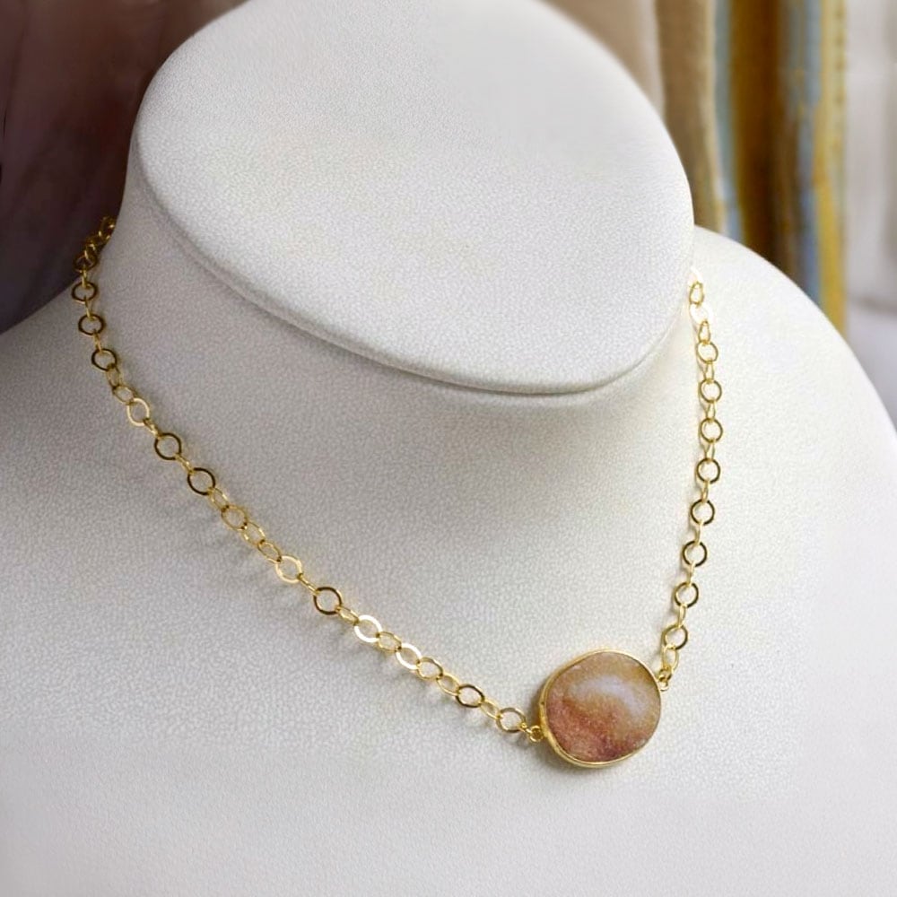 シルバー925 ドゥルージーアゲイト ラウンド チェーンネックレス